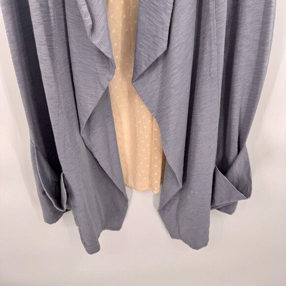 LOGO Cardigan Vest Womens XL Blue Cotton Cream‎ Swiss Dot Lace-Trimmed Back - Picture 3 of 9